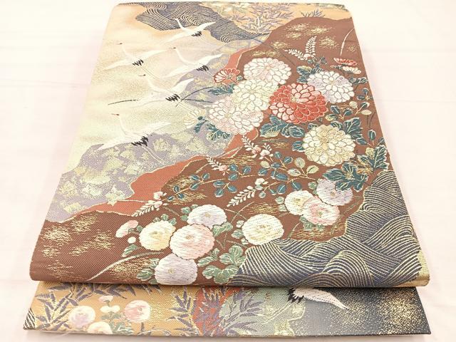 平和屋着物▼六通柄袋帯 唐織 琳派道長草花文 金糸 正絹 逸品 BAAX2316hv