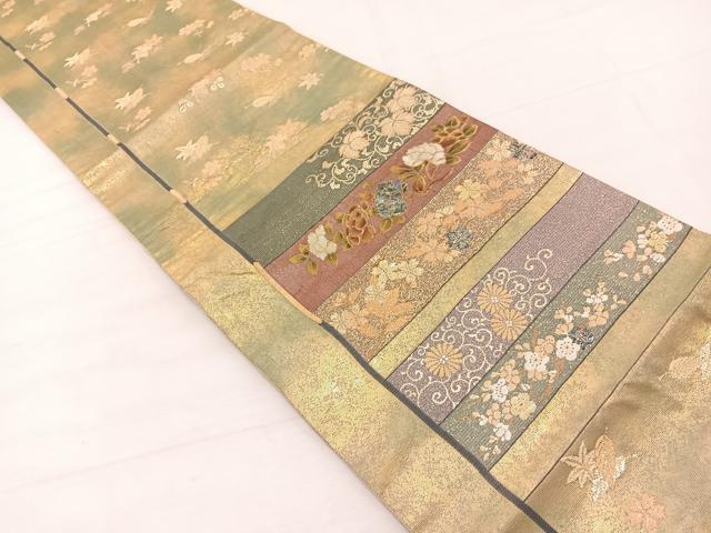 平和屋着物▼六通柄袋帯 螺鈿織 横段花文 金銀糸 正絹 逸品 BAAX2311hv