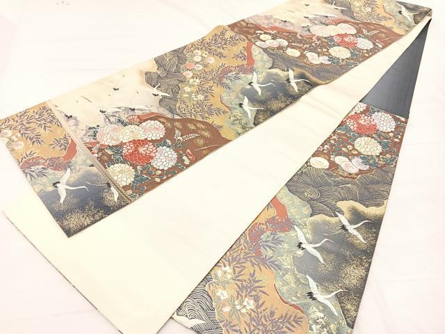 平和屋着物▼六通柄袋帯 唐織 琳派道長草花文 金糸 正絹 逸品 BAAX2316hv