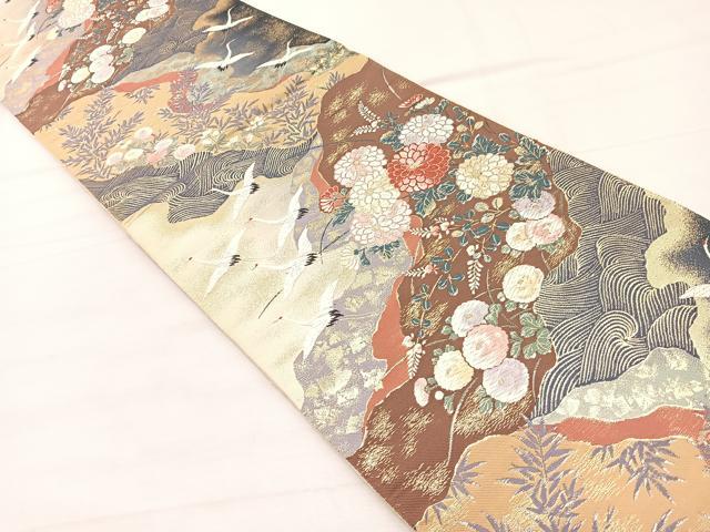 平和屋着物▼六通柄袋帯 唐織 琳派道長草花文 金糸 正絹 逸品 BAAX2316hv