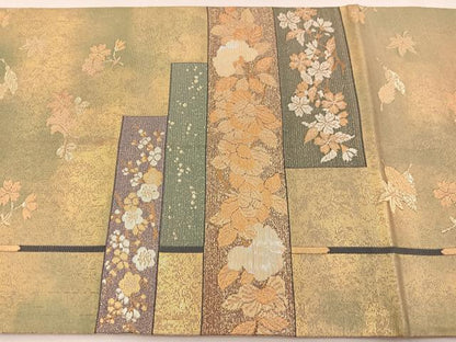 平和屋着物▼六通柄袋帯 螺鈿織 横段花文 金銀糸 正絹 逸品 BAAX2311hv