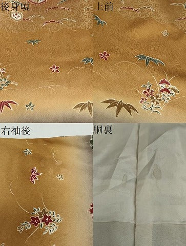平和屋着物●訪問着　横段吉祥草花文　暈し染め　金彩　正絹　逸品　未使用　DABF1182ud