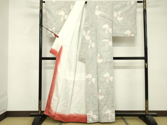 平和屋着物■上質な紬　草花文　正絹　逸品　DABF4334cd