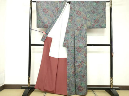 平和屋着物■本場染大島紬 枝花文 正絹 逸品 DABF4380cd