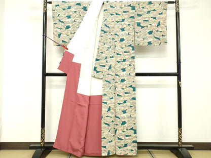 平和屋着物■上質な小紋　型染　風景文　正絹　逸品　DABF4383cd