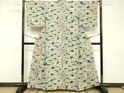 平和屋着物■上質な小紋　型染　風景文　正絹　逸品　DABF4383cd