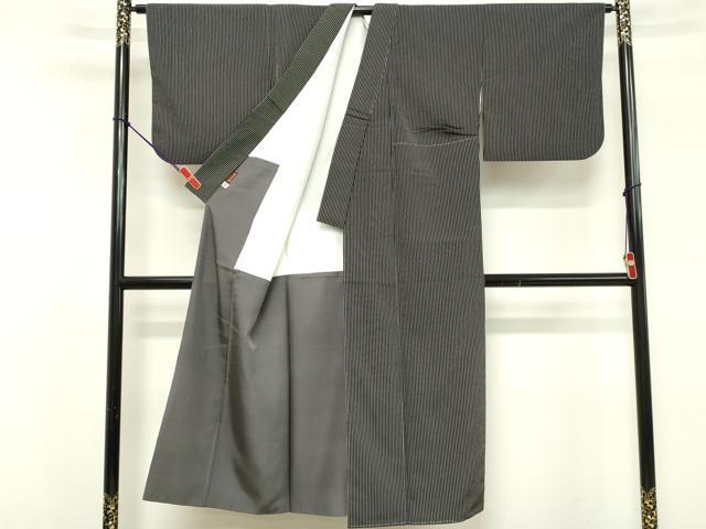 平和屋着物■上質なお召　間道　黒地　正絹　逸品　DABF4376cd