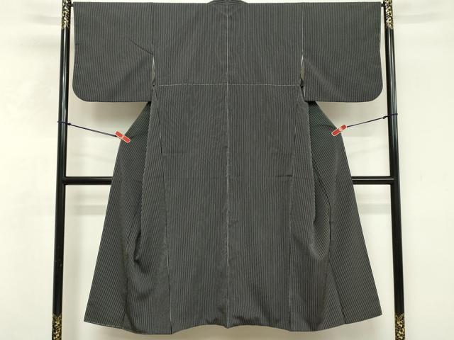 平和屋着物■上質なお召　間道　黒地　正絹　逸品　DABF4376cd