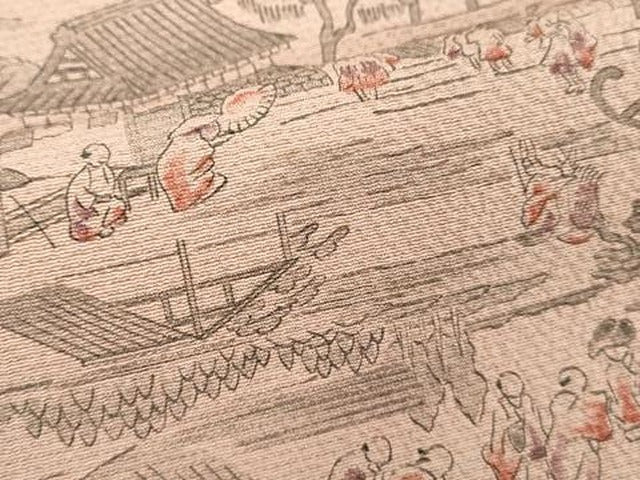 平和屋着物■上質な小紋　手描き　人物風景文　正絹　逸品　DABF4385cd