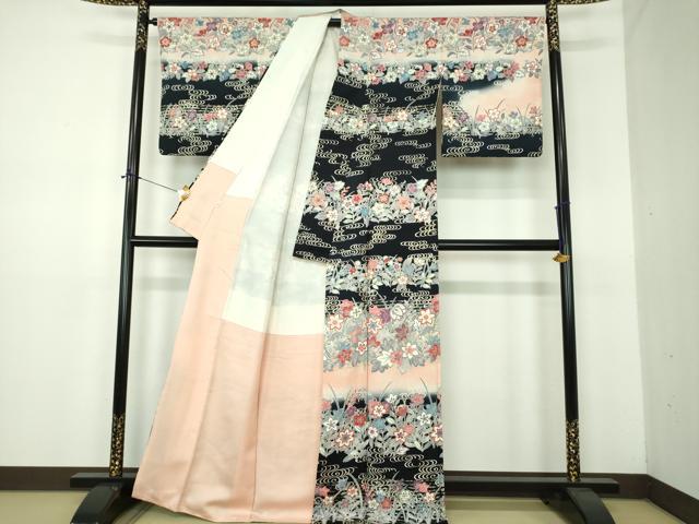 平和屋着物●訪問着　流水花文　暈し染め　金彩　正絹　逸品　DABE5918ps