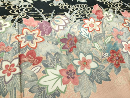 平和屋着物●訪問着　流水花文　暈し染め　金彩　正絹　逸品　DABE5918ps