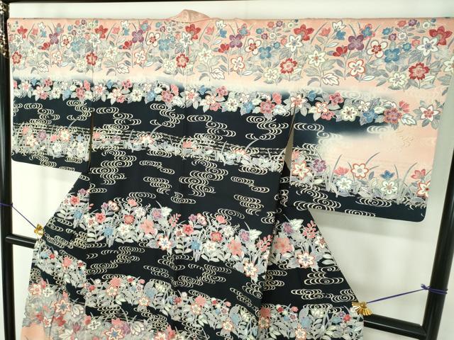平和屋着物●訪問着　流水花文　暈し染め　金彩　正絹　逸品　DABE5918ps