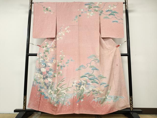 平和屋着物●訪問着　友禅　作家物　熨斗草花文　シルエット　暈し染め　正絹　逸品　CABG5400ut