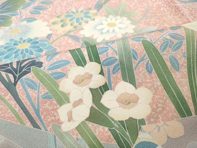 平和屋着物●訪問着　友禅　作家物　熨斗草花文　シルエット　暈し染め　正絹　逸品　CABG5400ut