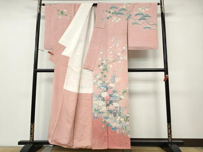 平和屋着物●訪問着　友禅　作家物　熨斗草花文　シルエット　暈し染め　正絹　逸品　CABG5400ut