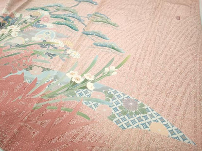 平和屋着物●訪問着　友禅　作家物　熨斗草花文　シルエット　暈し染め　正絹　逸品　CABG5400ut