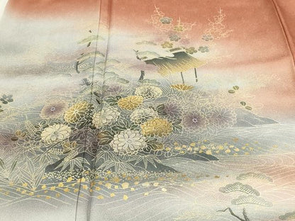 平和屋着物■訪問着 風景草花文 暈し染め 金彩 正絹 逸品 DABE9496sf