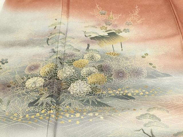 平和屋着物■訪問着 風景草花文 暈し染め 金彩 正絹 逸品 DABE9496sf