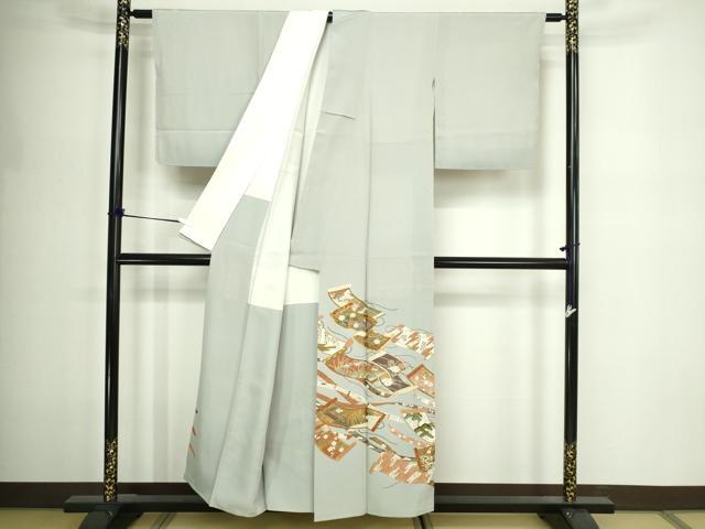 平和屋着物■豪華色留袖　駒刺繍　絵巻草花文　金彩　正絹　逸品　DABE9495sf