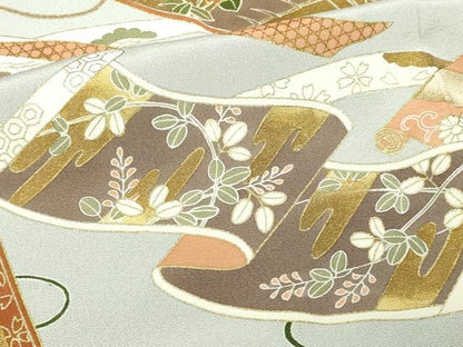 平和屋着物■豪華色留袖　駒刺繍　絵巻草花文　金彩　正絹　逸品　DABE9495sf