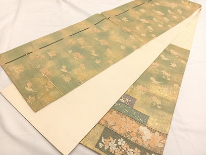 平和屋着物▼六通柄袋帯 螺鈿織 横段花文 金銀糸 正絹 逸品 BAAX2311hv