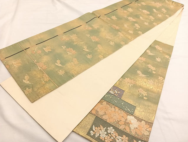 平和屋着物▼六通柄袋帯 螺鈿織 横段花文 金銀糸 正絹 逸品 BAAX2311hv