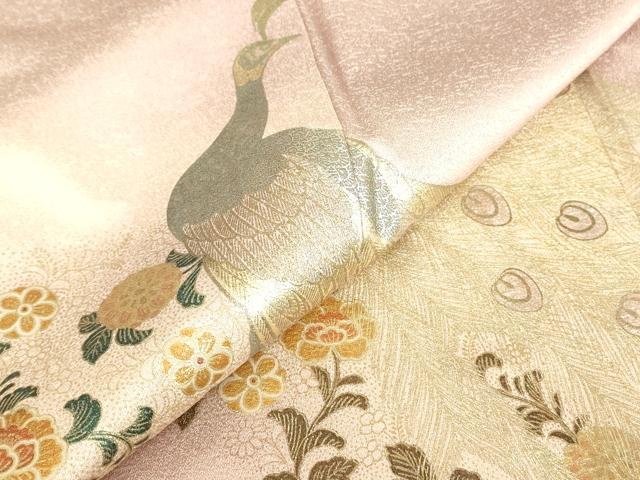 平和屋着物▽訪問着　単衣　孔雀花文　暈し染め　金彩　正絹　逸品　DABE4702az