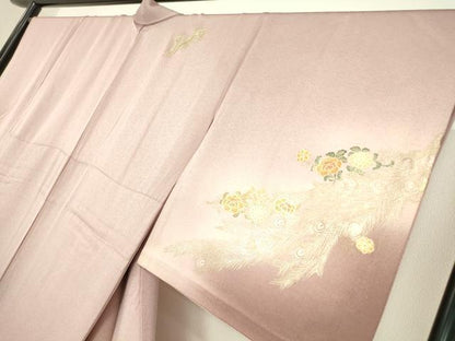 平和屋着物▽訪問着　単衣　孔雀花文　暈し染め　金彩　正絹　逸品　DABE4702az