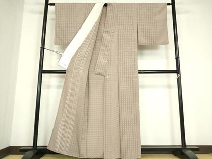 平和屋着物▽上質なお召　単衣　変わり縞　正絹　逸品　DABE4721az