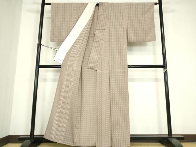 平和屋着物▽上質なお召　単衣　変わり縞　正絹　逸品　DABE4721az