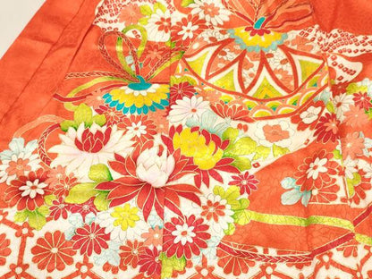 平和屋着物[]七五三　女の子　３歳　祝着　三つ身　駒刺繍　鞠花文　金彩　逸品　DABE7224ma