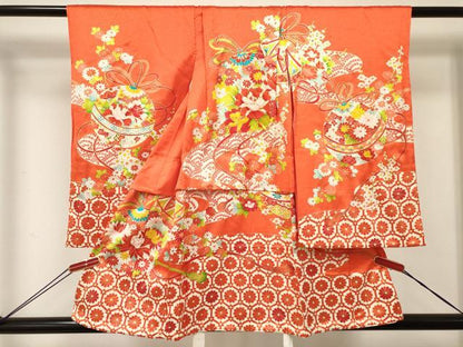 平和屋着物[]七五三　女の子　３歳　祝着　三つ身　駒刺繍　鞠花文　金彩　逸品　DABE7224ma
