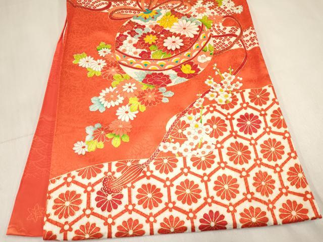 平和屋着物[]七五三　女の子　３歳　祝着　三つ身　駒刺繍　鞠花文　金彩　逸品　DABE7224ma