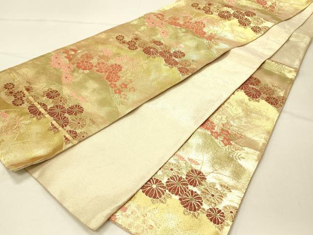 平和屋着物◎佐賀錦　六通柄袋帯　唐織　草花文　九百錦　金糸　正絹　逸品　DABF6546qp