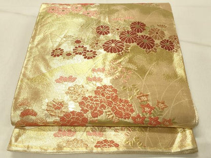 平和屋着物◎佐賀錦　六通柄袋帯　唐織　草花文　九百錦　金糸　正絹　逸品　DABF6546qp