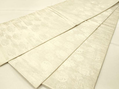 平和屋着物◎アンティーク 大正ロマン 丸帯 草花丸文 絹鼠色 正絹 逸品 DABF6530qp