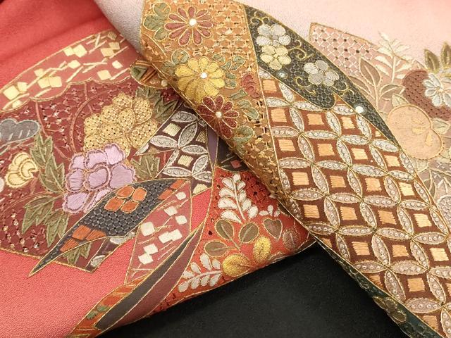 平和屋着物■中国三大刺繍　スワトウ刺繍　汕頭刺繍　相良刺繍　訪問着　女人文　暈し染め　金彩　正絹　逸品　DABF4409cd