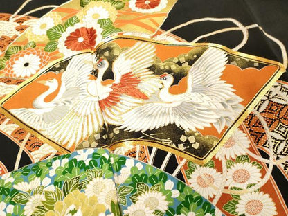 平和屋着物■豪華黒留袖　駒刺繍　地紙花鳥文　金彩　正絹　逸品　DABF4434cd