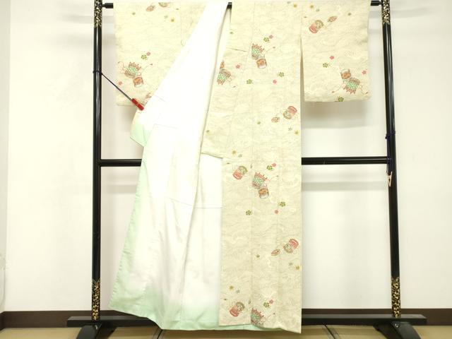 平和屋着物■小紋　糸巻花文　洗える着物　DABF4417cd