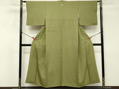 平和屋着物■中国三大刺繍　相良刺繍　無地絵羽訪問着　動物丸文　草色　正絹　逸品　DABF4432cd