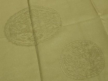 平和屋着物■中国三大刺繍　相良刺繍　無地絵羽訪問着　動物丸文　草色　正絹　逸品　DABF4432cd