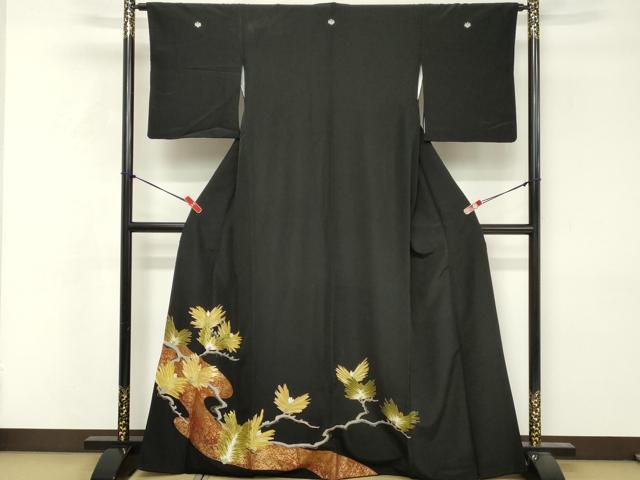 平和屋着物■黒留袖　刺繍　松葉文　金彩　洗える着物　DABF4423cd