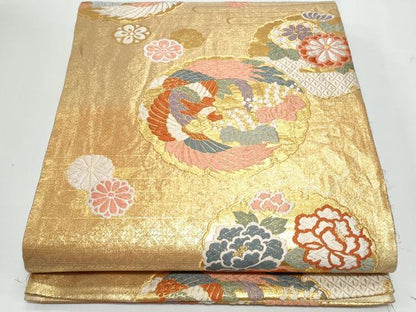 平和屋着物◎佐賀錦　六通柄袋帯　唐織　雪輪鳳凰花文　金糸　正絹　逸品　CABG5008fb