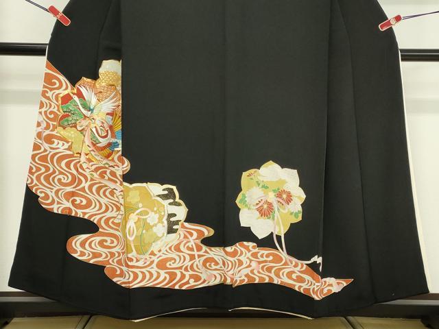 平和屋着物■豪華黒留袖 駒刺繍 扇面花文 金彩 正絹 逸品 DABF4452cd