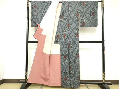 平和屋着物■本場大島紬 割り込み絣 菱文 正絹 逸品 DABF4444cd