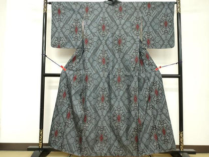 平和屋着物■本場大島紬 割り込み絣 菱文 正絹 逸品 DABF4444cd