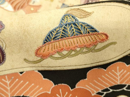 平和屋着物■豪華黒留袖 駒刺繍 宝尽くし 金彩 正絹 逸品 DABF4446cd