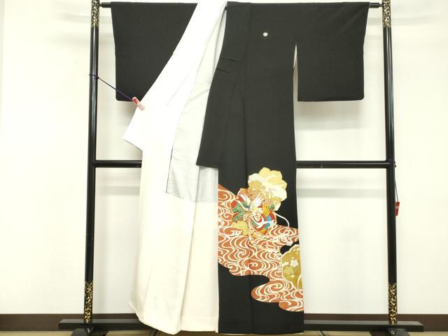 平和屋着物■豪華黒留袖 駒刺繍 扇面花文 金彩 正絹 逸品 DABF4452cd