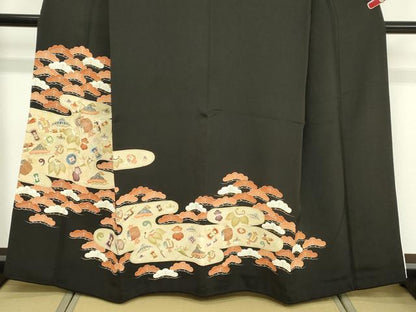 平和屋着物■豪華黒留袖 駒刺繍 宝尽くし 金彩 正絹 逸品 DABF4446cd