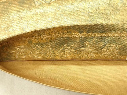 平和屋着物◎六通柄袋帯　青銅金唐織　色紙花文　引箔　三越扱い　正絹　逸品　DABF6617qp